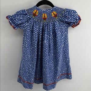 Southern Sunshine Kids polka dot smocked top Thanksgiving turkey dress sz 2